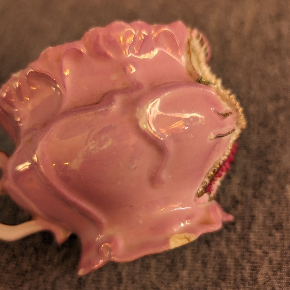 Antique Victorian Style Lusterware Cup and Saucer, Raised Floral Details - Picture 7 of 8